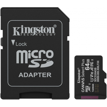 Карта памяти 64Gb MicroSD KINGSTON CANVAS SELECT PLUS + SD адаптер (SDCS3/64GB)